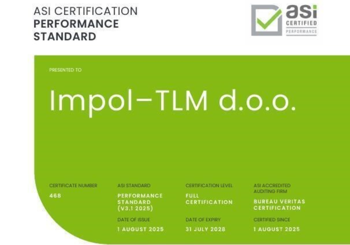 ASI certifies Impol – TLM d.o.o. against Performance Standard V3.1