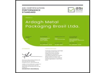 ASI certifies Ardagh Metal Packaging Brasil Ltda. against Performance Standard V3.1 (Transitional – Principles 1-4)