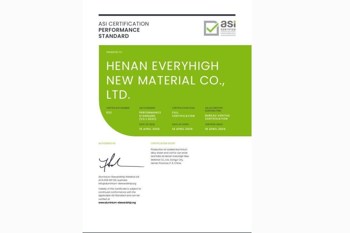 ASI certifies Henan Everyhigh New Material Co., Ltd. against Performance Standard V3.1