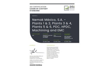 ASI certifies Nemak México S.A. facilities against Chain of Custody Standard V2