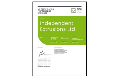 ASI certifies Independent Extrusions Ltd against Performance Standard V3.1